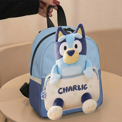 Always Have Your Back - Personalized Blue Dog Changeable Leather Patch Backpack