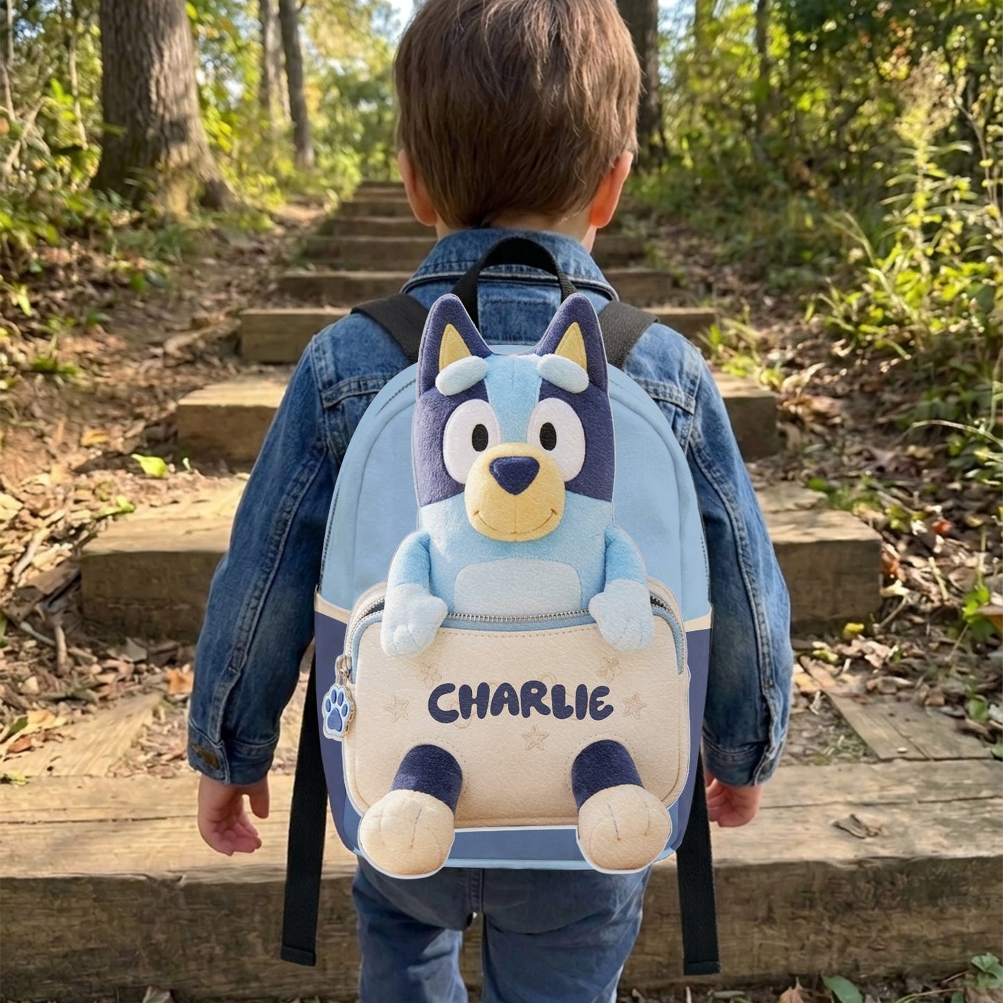 Always Have Your Back - Personalized Blue Dog Changeable Leather Patch Backpack