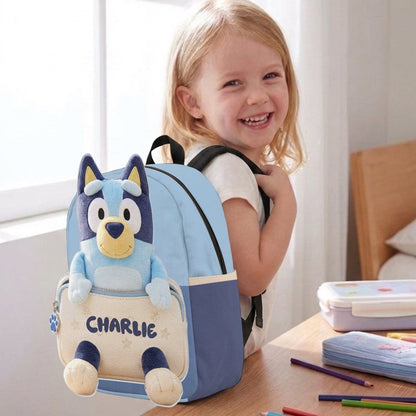 Always Have Your Back - Personalized Blue Dog Changeable Leather Patch Backpack