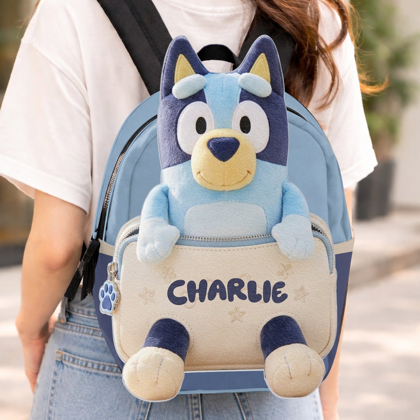 Always Have Your Back - Personalized Blue Dog Changeable Leather Patch Backpack