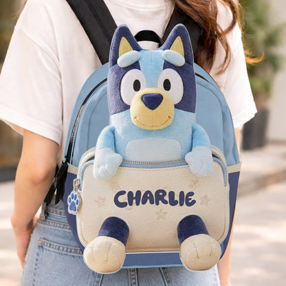 Always Have Your Back - Personalized Blue Dog Changeable Leather Patch Backpack
