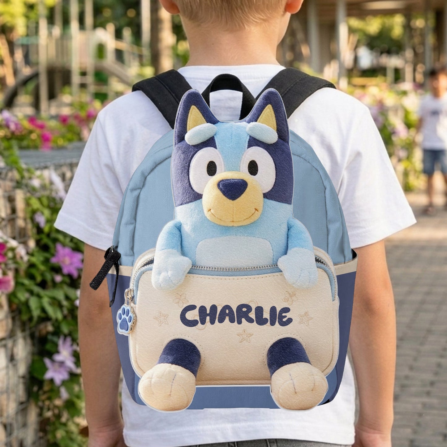 Always Have Your Back - Personalized Blue Dog Changeable Leather Patch Backpack