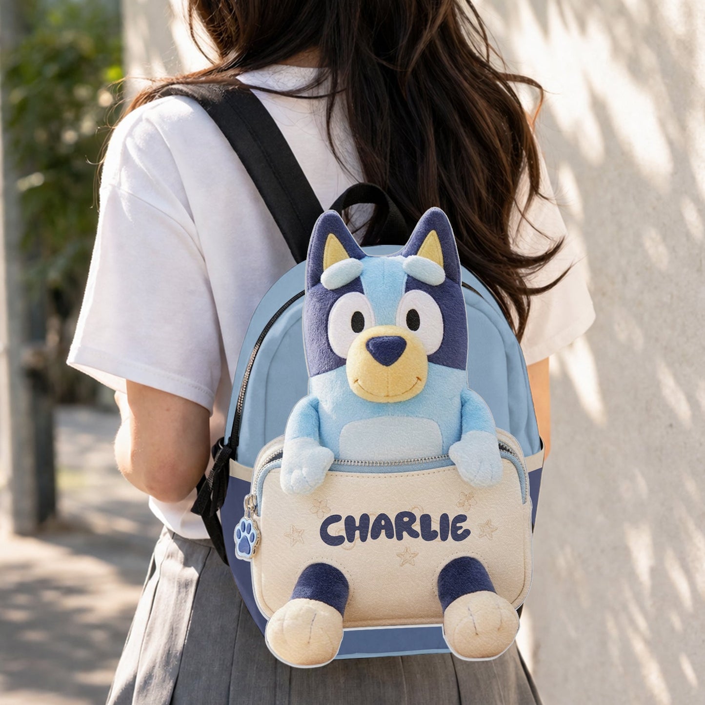 Always Have Your Back - Personalized Blue Dog Changeable Leather Patch Backpack