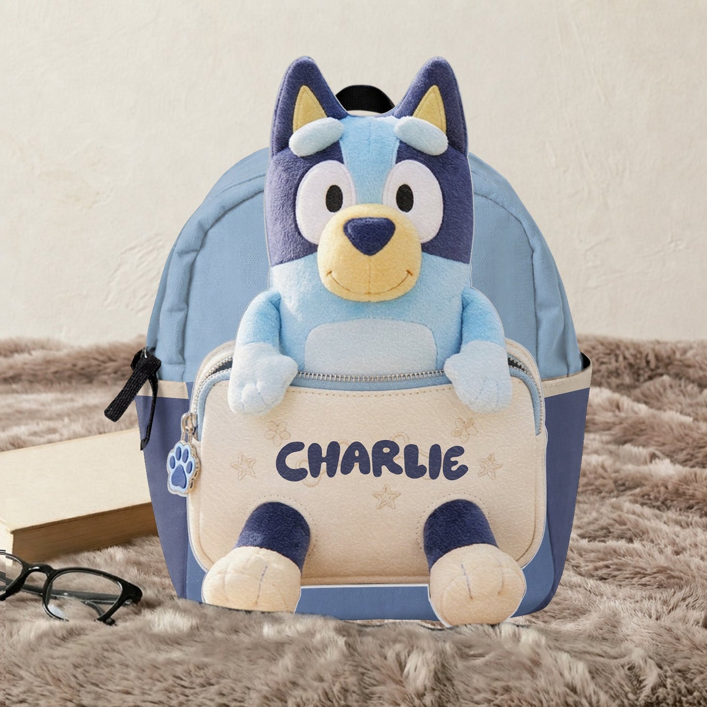 Always Have Your Back - Personalized Blue Dog Changeable Leather Patch Backpack