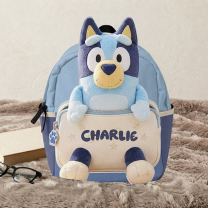 Always Have Your Back - Personalized Blue Dog Changeable Leather Patch Backpack