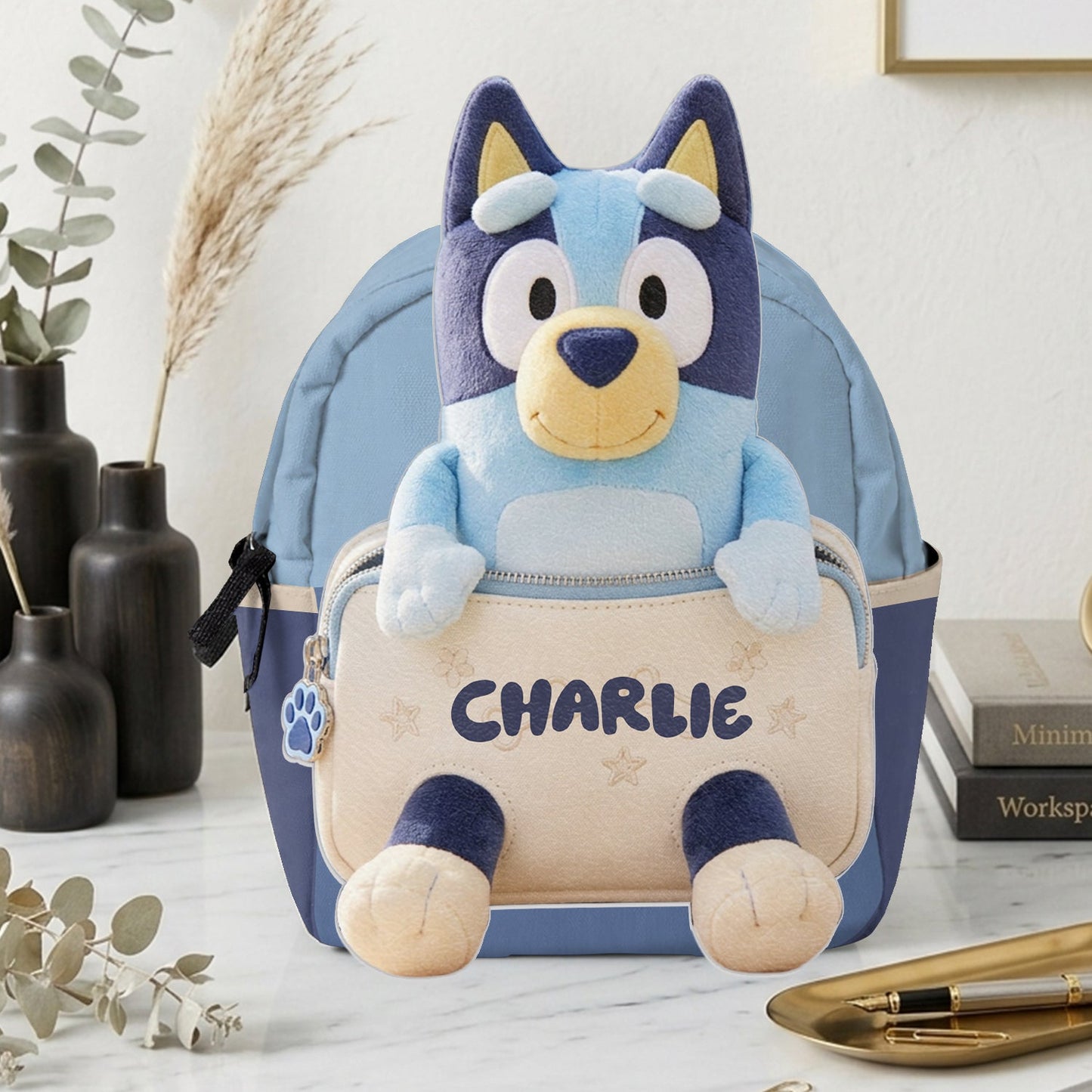 Always Have Your Back - Personalized Blue Dog Changeable Leather Patch Backpack
