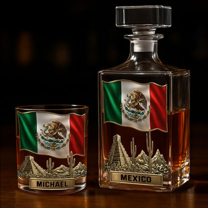 Proud Mexican - Personalized Expats Whiskey Decanter Set