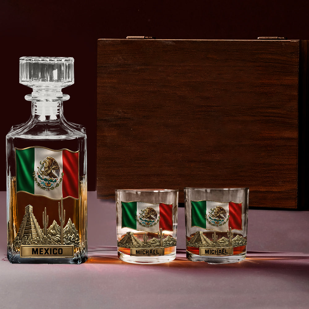 Proud Mexican - Personalized Expats Whiskey Decanter Set