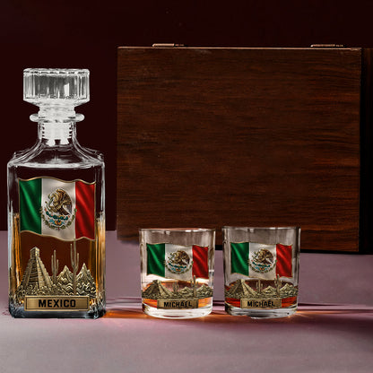 Proud Mexican - Personalized Expats Whiskey Decanter Set