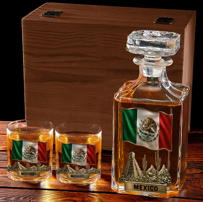 Proud Mexican - Personalized Expats Whiskey Decanter Set
