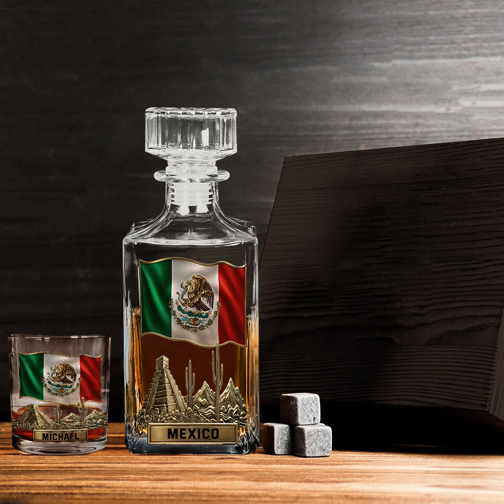 Proud Mexican - Personalized Expats Whiskey Decanter Set