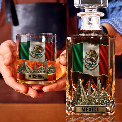 Proud Mexican - Personalized Expats Whiskey Decanter Set