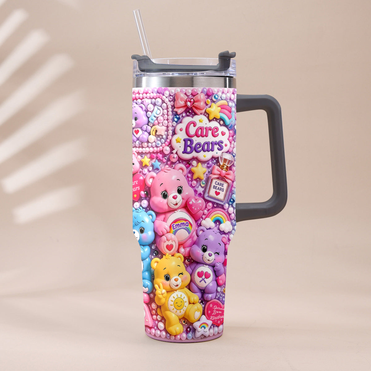 Cute Bears - Personalized Carebear Tumbler With Plush Charm