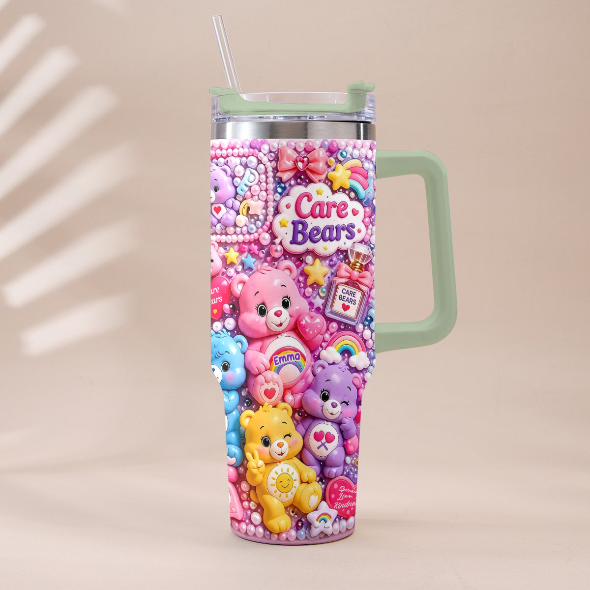 Cute Bears - Personalized Carebear Tumbler With Plush Charm