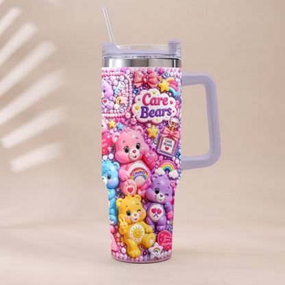 Cute Bears - Personalized Carebear Tumbler With Plush Charm