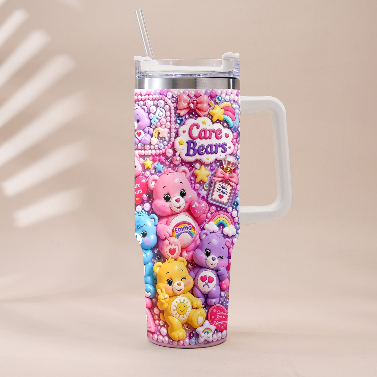 Cute Bears - Personalized Carebear Tumbler With Plush Charm