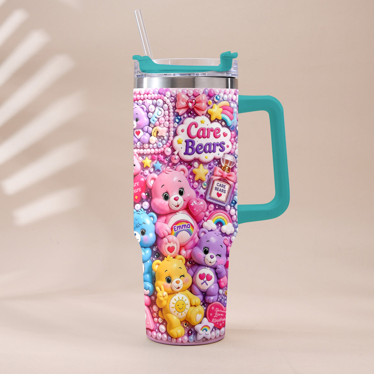 Cute Bears - Personalized Carebear Tumbler With Plush Charm