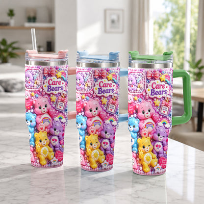 Cute Bears - Personalized Carebear Tumbler With Plush Charm