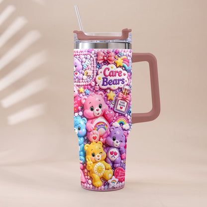 Cute Bears - Personalized Carebear Tumbler With Plush Charm