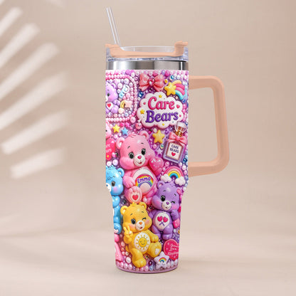 Cute Bears - Personalized Carebear Tumbler With Plush Charm