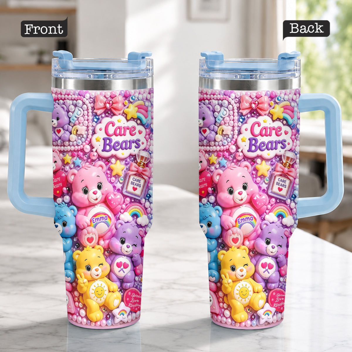 Cute Bears - Personalized Carebear Tumbler With Plush Charm