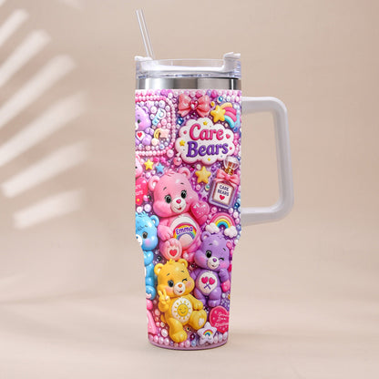 Cute Bears - Personalized Carebear Tumbler With Plush Charm