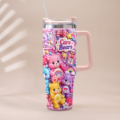 Cute Bears - Personalized Carebear Tumbler With Plush Charm