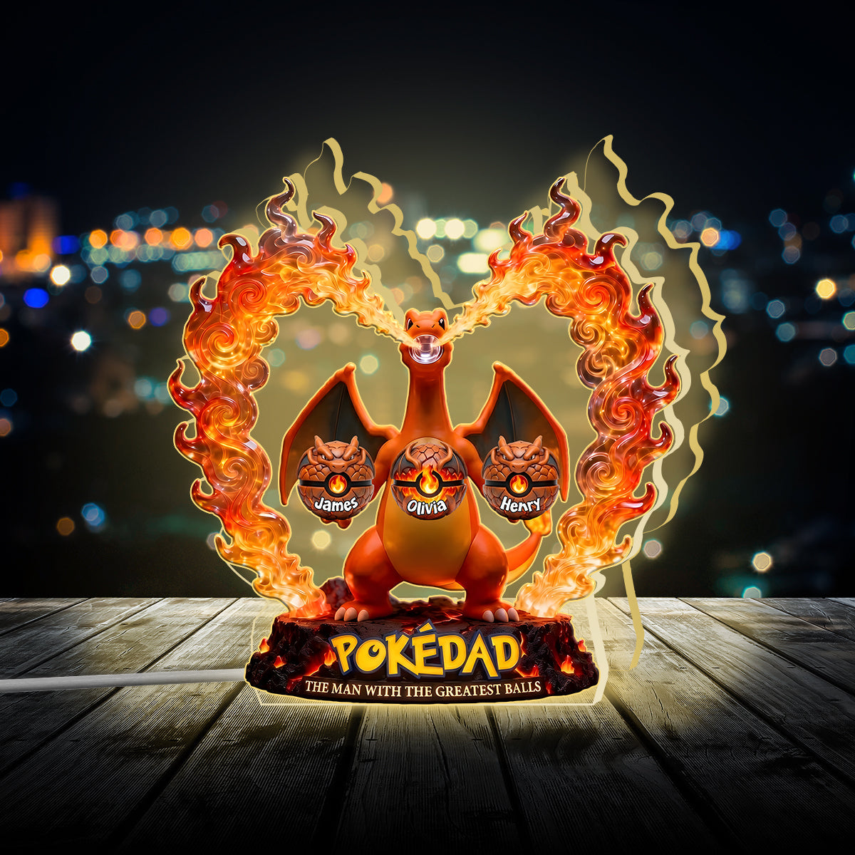 Legendary Pokedad - Personalized Monster Trainer Acrylic LED Night Light