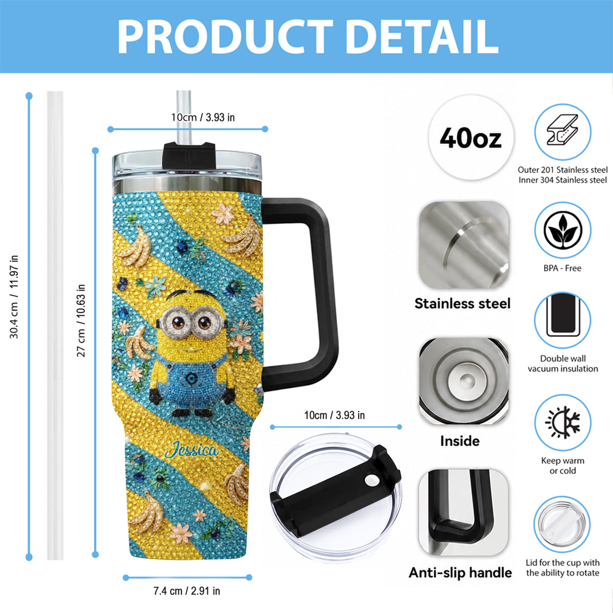 Tulaliloo Ti Amo - Personalized Despicable Me Rhinestone Tumbler With Plush Charm