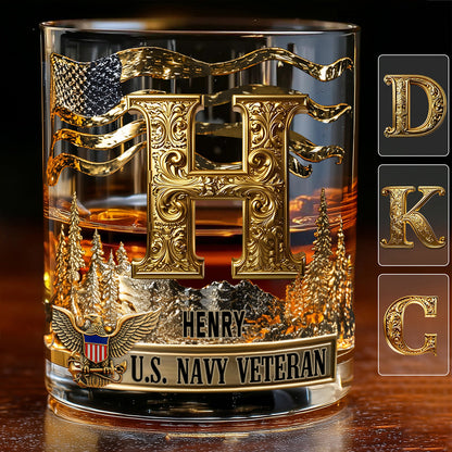 Honor, Courage, Commitment - Personalized Veteran Whiskey Glass