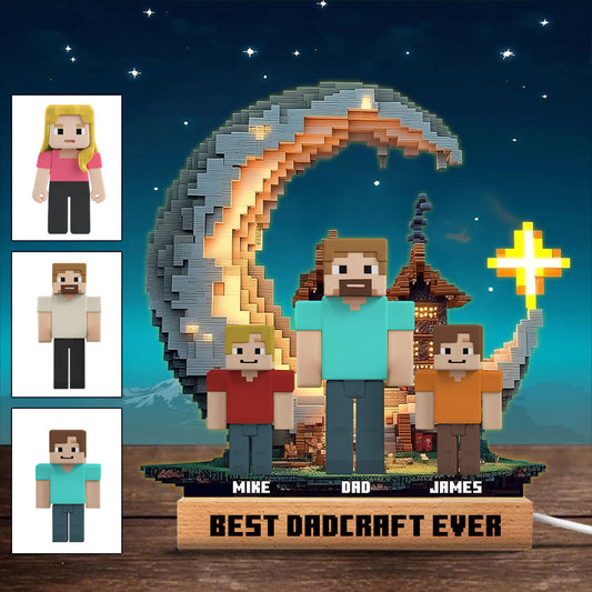 Dadcraft, Father's Day Gift For Game Dad - Personalized Block World Shaped Plaque Light Base