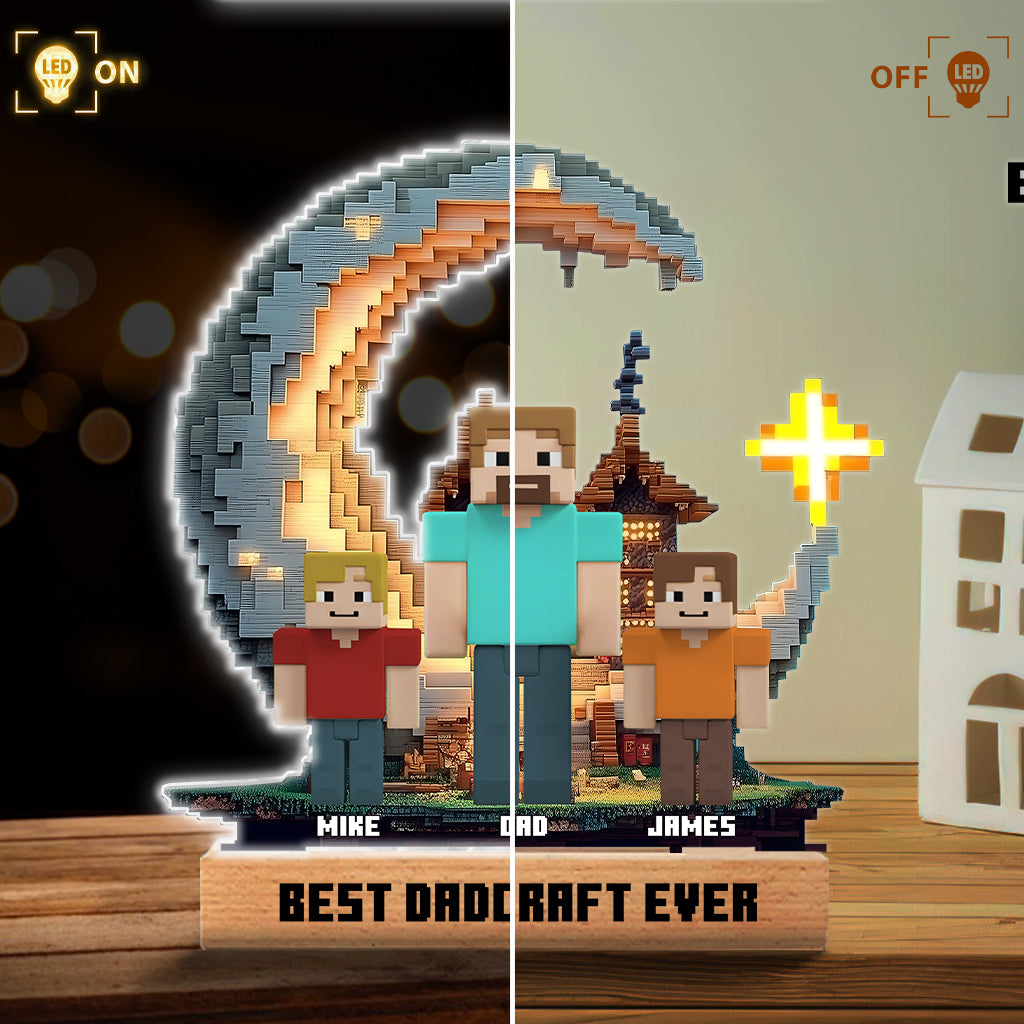 Dadcraft, Father's Day Gift For Game Dad - Personalized Block World Shaped Plaque Light Base