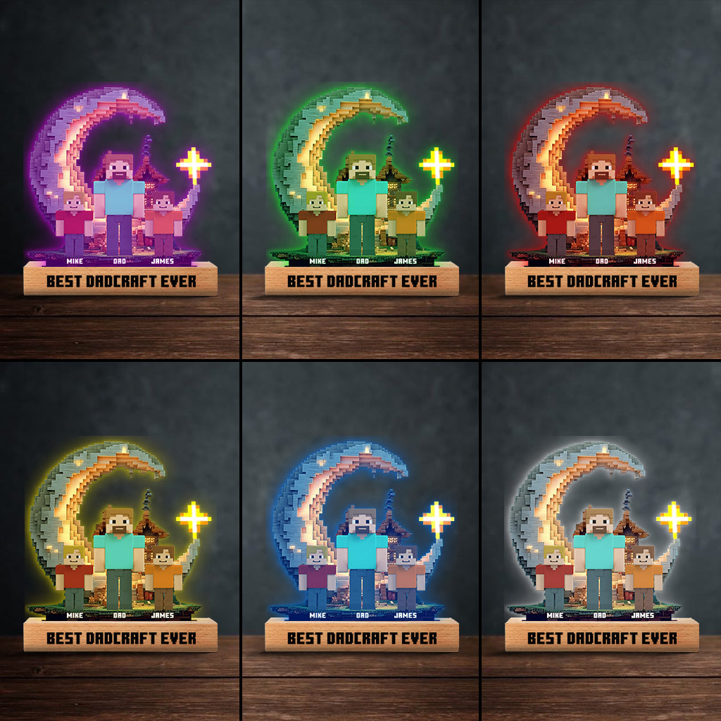 Dadcraft, Father's Day Gift For Game Dad - Personalized Block World Shaped Plaque Light Base