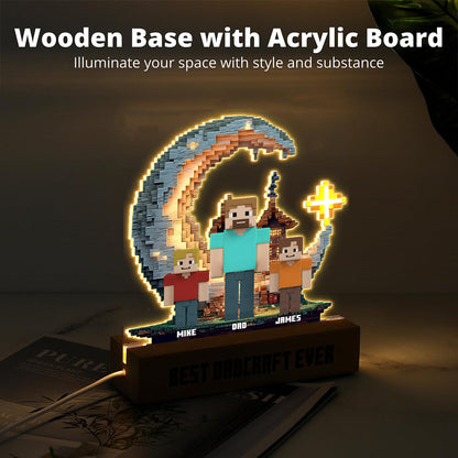 Dadcraft, Father's Day Gift For Game Dad - Personalized Block World Shaped Plaque Light Base