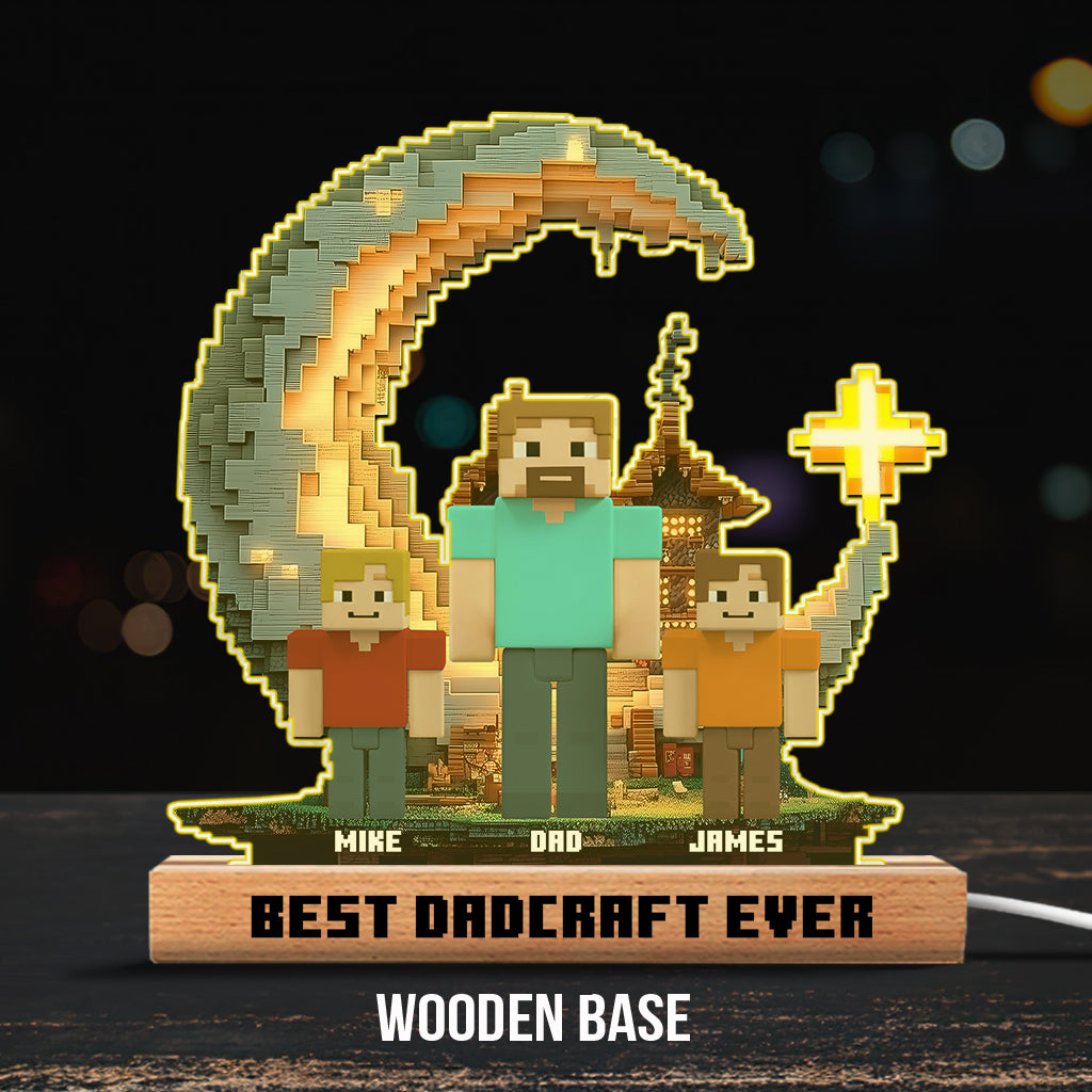 Dadcraft, Father's Day Gift For Game Dad - Personalized Block World Shaped Plaque Light Base
