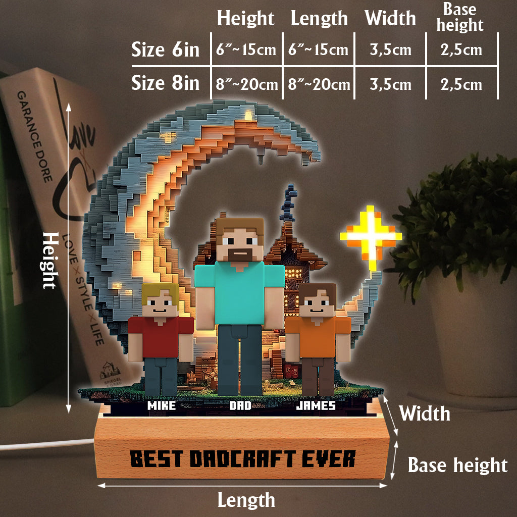 Dadcraft, Father's Day Gift For Game Dad - Personalized Block World Shaped Plaque Light Base
