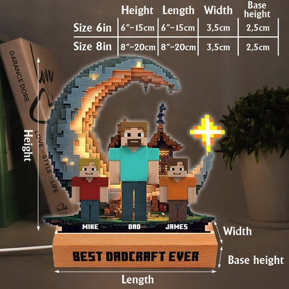 Dadcraft, Father's Day Gift For Game Dad - Personalized Block World Shaped Plaque Light Base