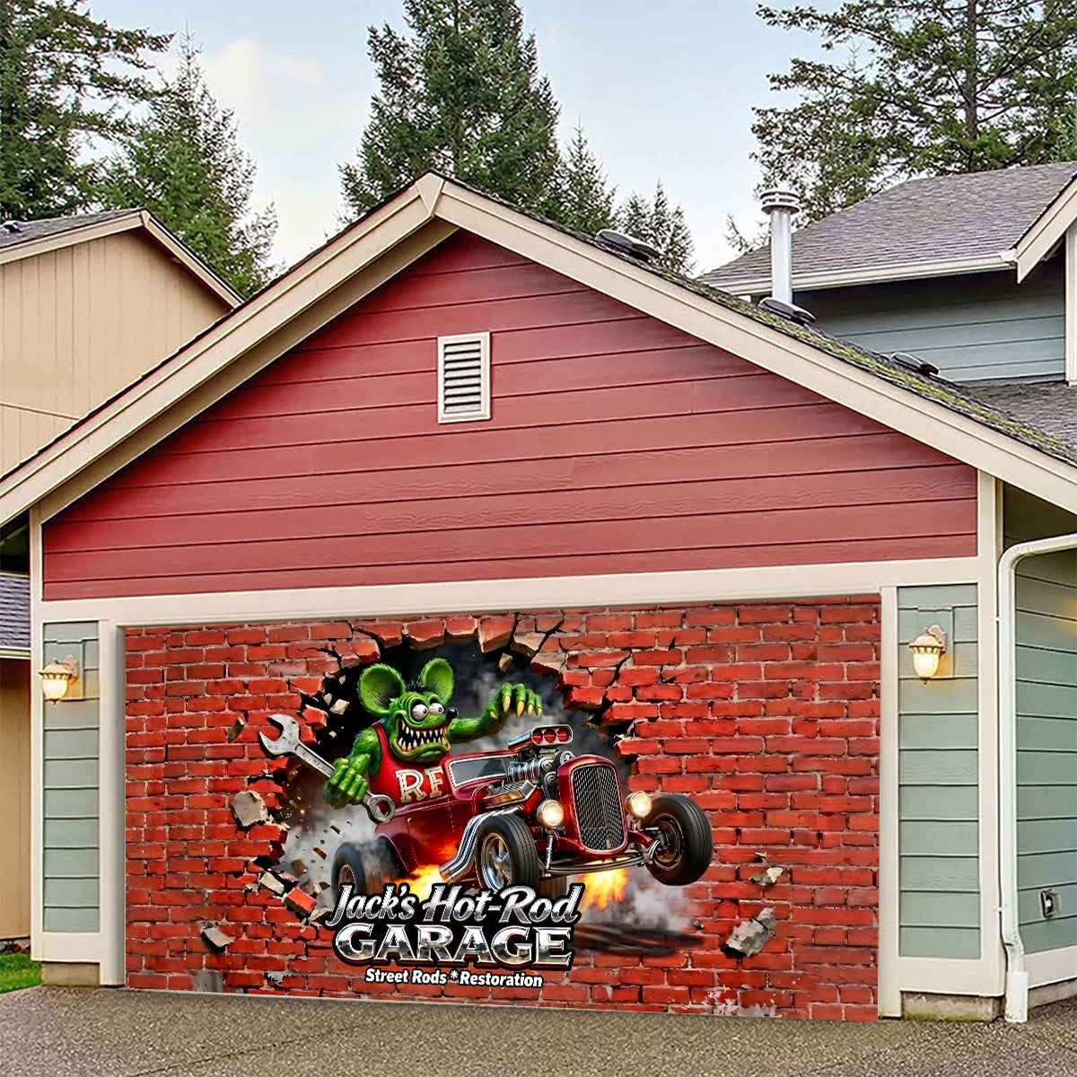 Hot Rod Decor - Personalized Hot Rod life Garage Door Banner
