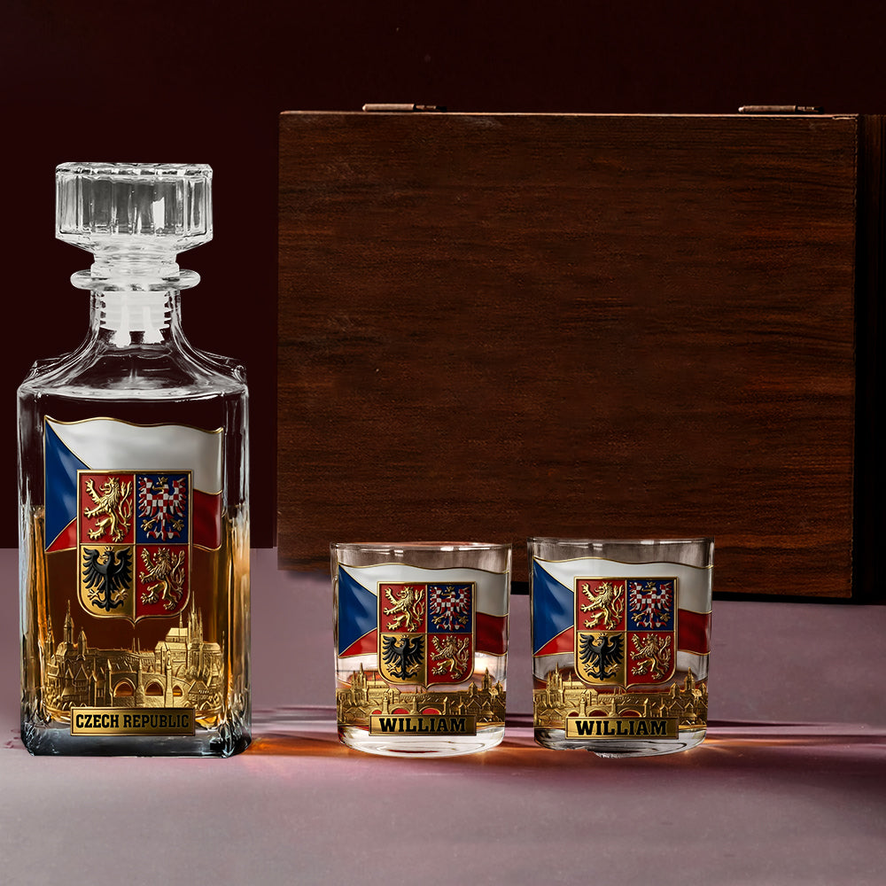 Proud Czech Republic - Personalized Expats Whiskey Decanter Set