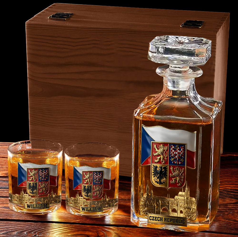 Proud Czech Republic - Personalized Expats Whiskey Decanter Set