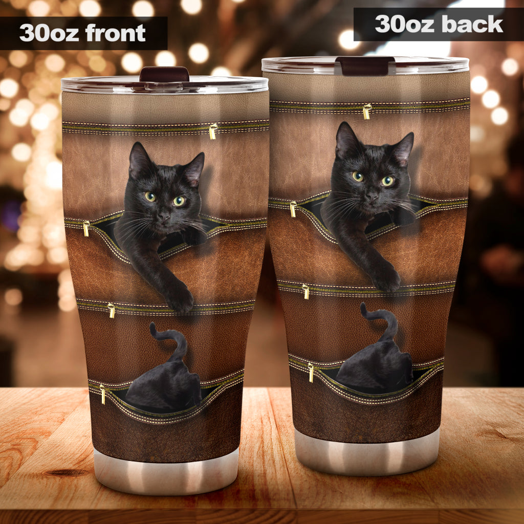 Cat Tumbler With Leather Pattern Print 0622