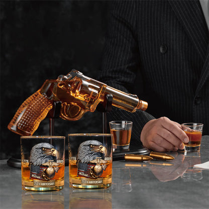 250th Anniversary - Personalized Veteran Gun Decanter With Whiskey Glass
