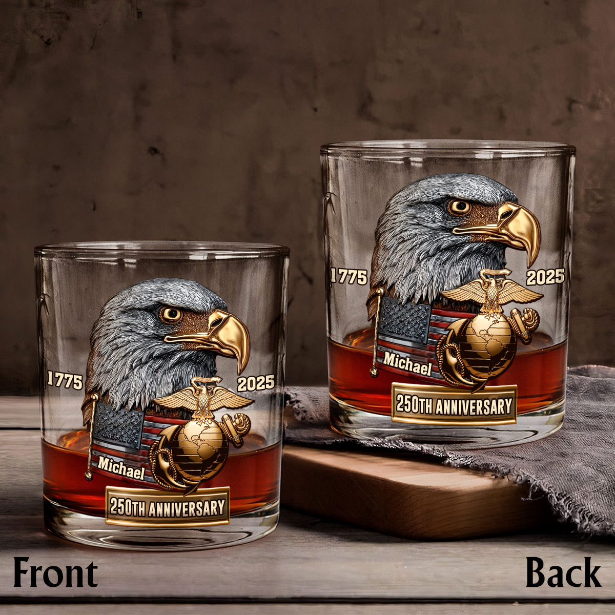 250th Anniversary - Personalized Veteran Gun Decanter With Whiskey Glass