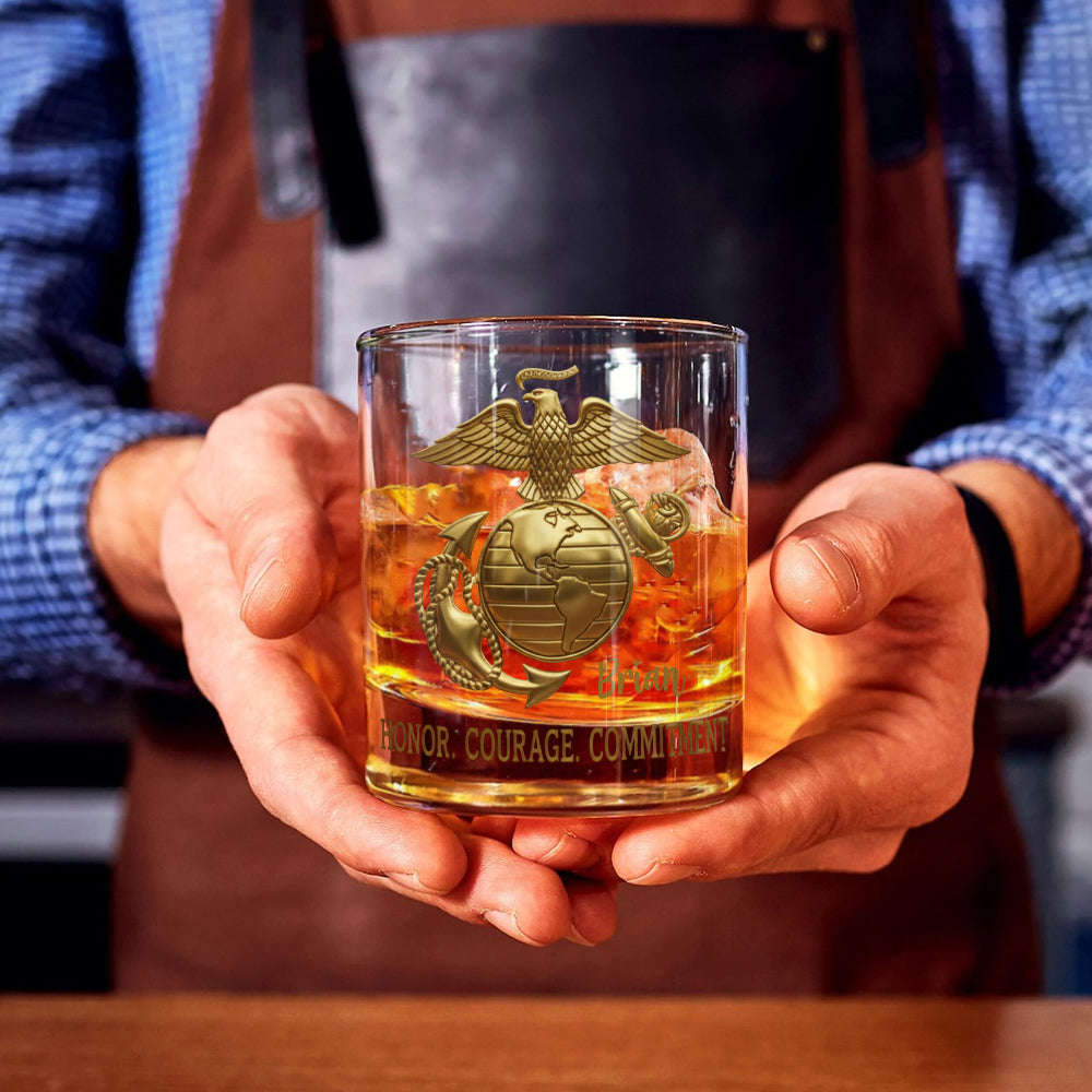 Premium American Pride US Marine - Personalized Veteran Whiskey Glass