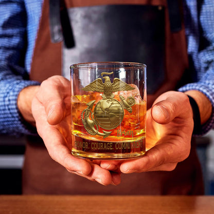 Premium American Pride US Marine - Personalized Veteran Whiskey Glass