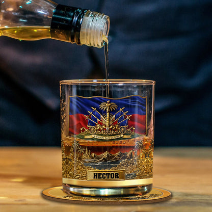 Haiti Coat Of Arms - Personalized Expats Whiskey Decanter Set