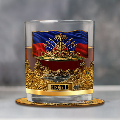 Haiti Coat Of Arms - Personalized Expats Whiskey Decanter Set