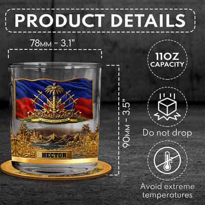 Haiti Coat Of Arms - Personalized Expats Whiskey Decanter Set