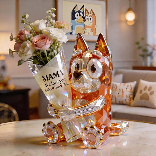 Mom Flower Bouquet - Personalized Blue Dog Acrylic Pot