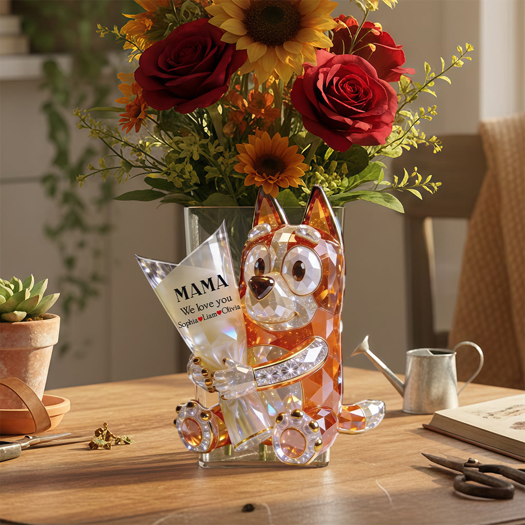 Mom Flower Bouquet - Personalized Blue Dog Acrylic Pot